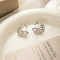 Silver Feather Crystal Look Crescent Stud Earrings view 4