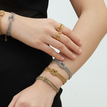 Stainless Steel Multi Strand Knot Bracelets Gold Steel Two-Tone