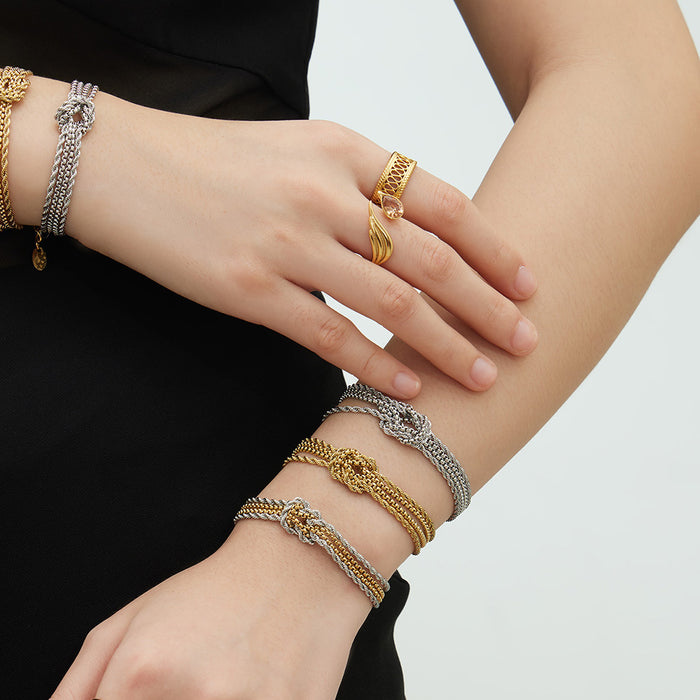 Stainless Steel Multi Strand Knot Bracelets Gold Steel Two-Tone