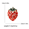Gold Tone Red Crystal Strawberry Brooch With Green Leaf Top view 5