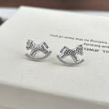 Silver Tone Clear Accent Rocking Horse Stud Earrings view 3