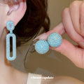 Blue Crystal Stud Earrings in Round and Open Rectangle Shapes view 2