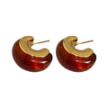 Gold Tone and Red Resin Chunky C Stud Earrings Jewelry Pair view 5