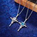 Heart Key Pendant Necklace with Crystal Center with Polished Metal Finish view 3