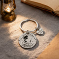 Round Cow Couple Keychain With Heart Message Tag and Attached Hardware view 4