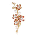Gold Plum Blossom Branch Brooch Pink Enamel Petals Pearls view 5