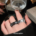 Hexagon Smoky Stone Open Cuff Rings Black and White view 3