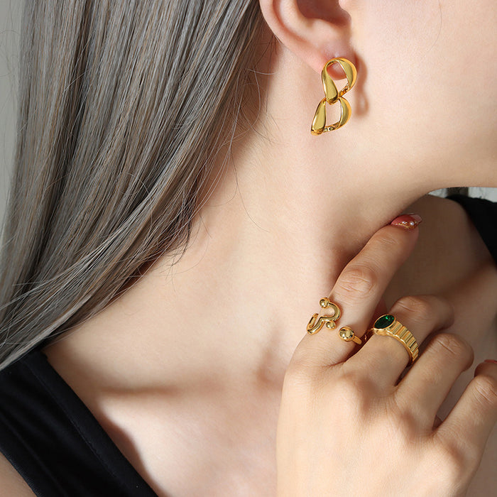 Gold Figure-Eight Twin Link Stud Earrings Polished Metal