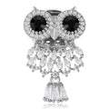Black Eye Crystal Owl Brooch With Faceted Crystals And Polished Metal Details view 1