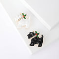 Holly Collar Terrier Brooch in Black or White Enamel view 1
