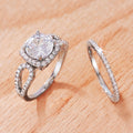 Silver Tone Round Crystal Halo Two Piece Ring Set Statement Jewelry view 2