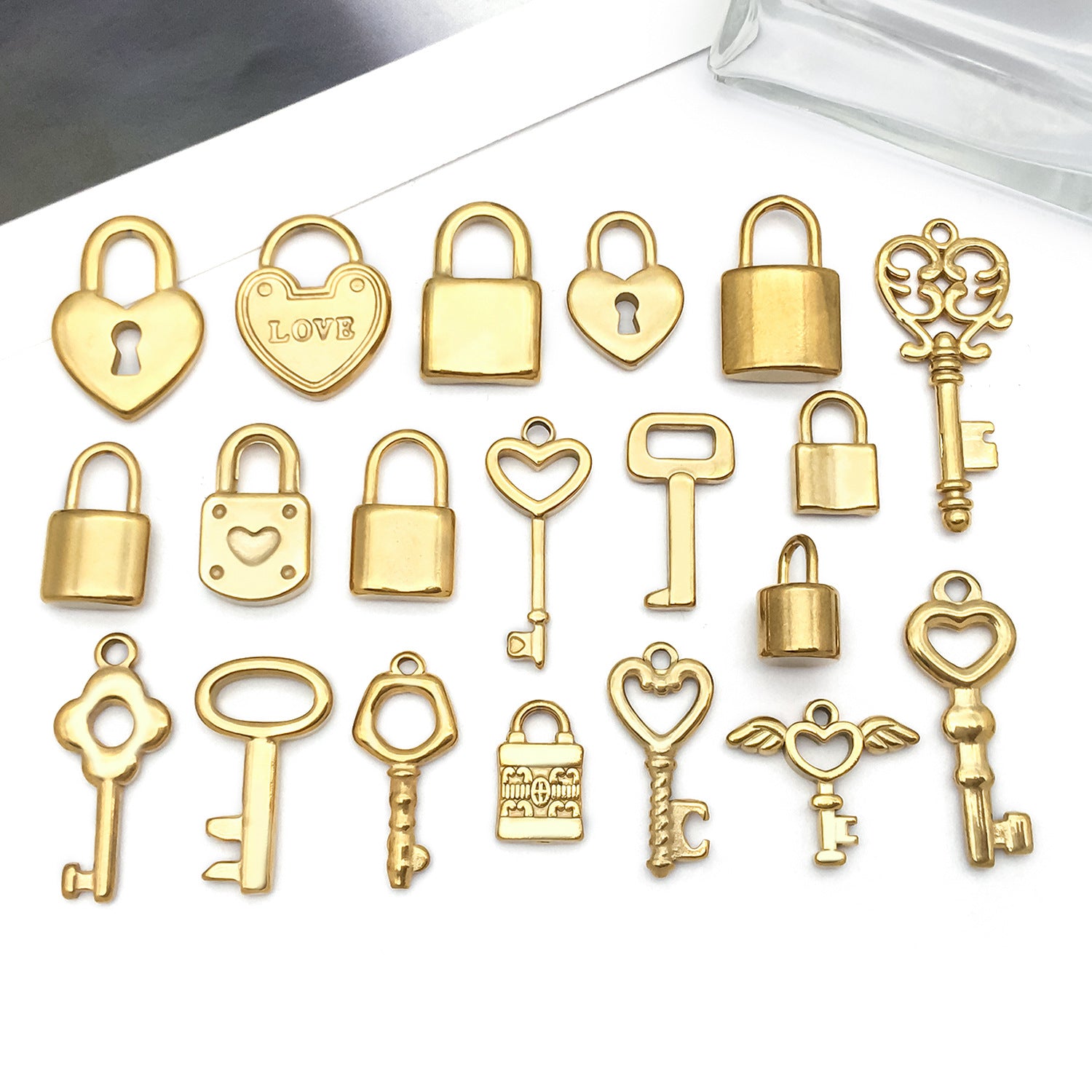 Polished Stainless Steel Heart Lock Key Charm Pendant for Bracelet Necklace DIY