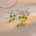Green Grape Bead and Silver Leaf Asymmetrical Earrings view 4