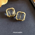 Clear Square Crystal Stud Earrings in Gold and Silver Tones view 4