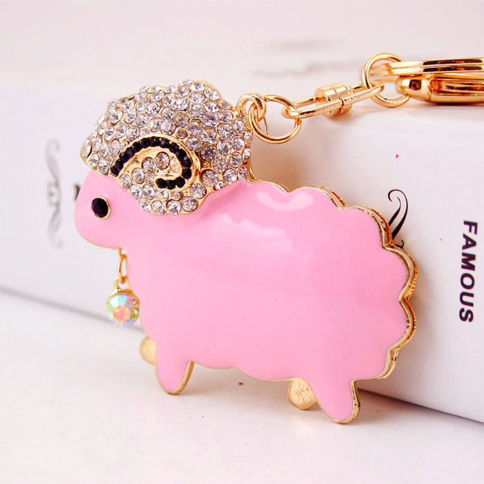 Cute Rhinestone Sheep Goat Zodiac Animal Car Keychain Bag Charm
