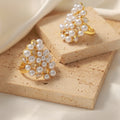 Gold Open Ring White Pearl Cluster Pear Clear Stone Accents view 4