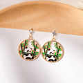 Panda in Bamboo Circle Silver Tone Dangle Stud Earrings view 1
