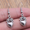 Flower And Heart Dangle Earrings in Two Antique Finishes view 3