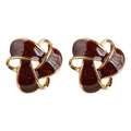 Wine Red Enamel Geometric Flower Stud Earrings Gold Outline view 5