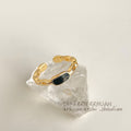 Gold Open Adjustable Ring Black Oval Inlay Twisted Band view 1