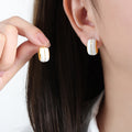 Gold Rim Half-Circle Enamel Stud Earrings Black White Pink view 1