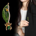 Green Leaf Crystal Enamel Metal Brooch Pin for Jackets and Lapels view 3