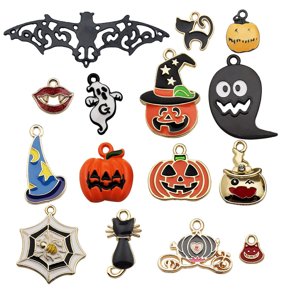 Enamel Zinc Alloy Halloween Pumpkin Cat Hat Charm Pendant for Earrings and DIY Jewelry