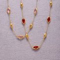 Gold Marquise Czech Glass Station Necklace Metal Bead Accents view 2