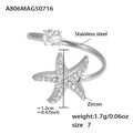 Ocean Zircon Open Rings Starfish Shell Fishtail Gold Steel view 11