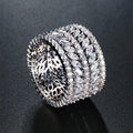 Silver Full Pavé Floral Leaf Wide Band CZ Ring Sizes 6-10 view 2