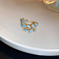 Gold Tone Leaf Open Ring With Pink Ivory Purple Or Blue Inlay view 9