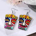 Silver Tone Colorful Printed Acrylic Face Mask Hook Earrings in Five Designs view 3