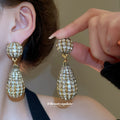 Crystal Grid Teardrop Stud Earrings In Gold And Silver view 3