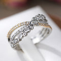 Two-Tone Cross Band Bezel CZ Multi-Row Finger Ring view 1