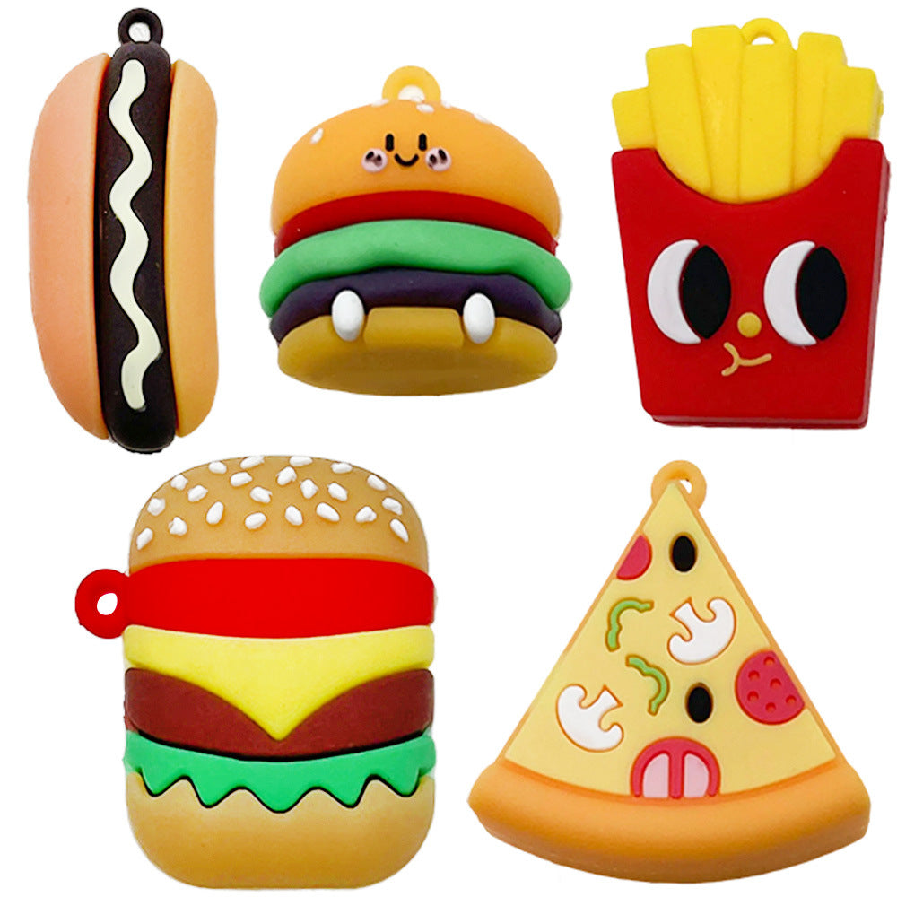 Zinc Alloy Simulated Food Hamburger Fries Pizza Hot Dog Charm Pendant for DIY Bag Keychain Decor