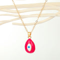 Gold Tone Teardrop Enamel Evil Eye Pendant Necklaces in Six Colors view 6