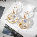 Gold Tone Divided Round Pressed Flower Resin Hook Earrings view 4
