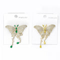 Crystal Butterfly Brooch with Two Beaded Tassels Clothing Pin view 3