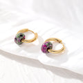Gold Tone Huggie Earrings with Natural Stone Donut Beads view 3