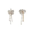 Gold Tone Translucent White Flower Multi Chain Pearl Tassel Earrings view 5