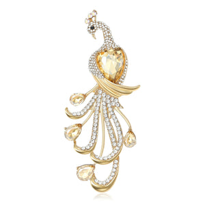 Peacock Brooch with Crystal Heart Stone, Gold-Tone Alloy, Three Colors