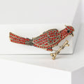 Red Bird Brooch A Red Enamel Bird Crystal Accent Pin view 2