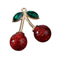 Glitter Cherry Rhinestone Charm Pendant With Green Crystal Leaves view 5