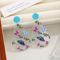 Clear Acrylic Butterfly Teardrop Earrings Blue Glitter Posts view 1
