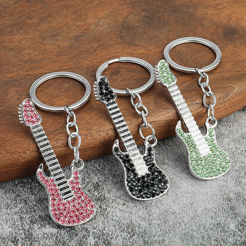 Colorful Rhinestone Guitar Metal Keychain Concert Gift Accessory
