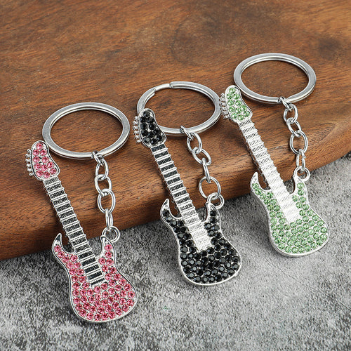 Colorful Rhinestone Guitar Metal Keychain Concert Gift Accessory
