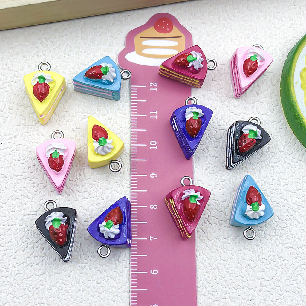 Resin Strawberry Triangle Cake Cheese Dessert Charm Pendant for DIY Keychain Jewelry