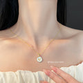 Gold Tone Shell Disc Butterfly Pendant Necklace Pave Crystal view 2