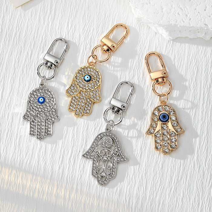 Rhinestone Hamsa Hand Evil Eye Alloy Keychains 4 Styles