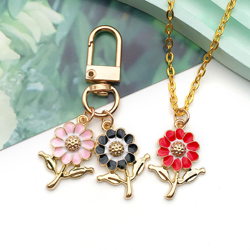Enamel Zinc Alloy Sunflower Daisy Flower Charm Pendant for Earrings Bags and Necklaces